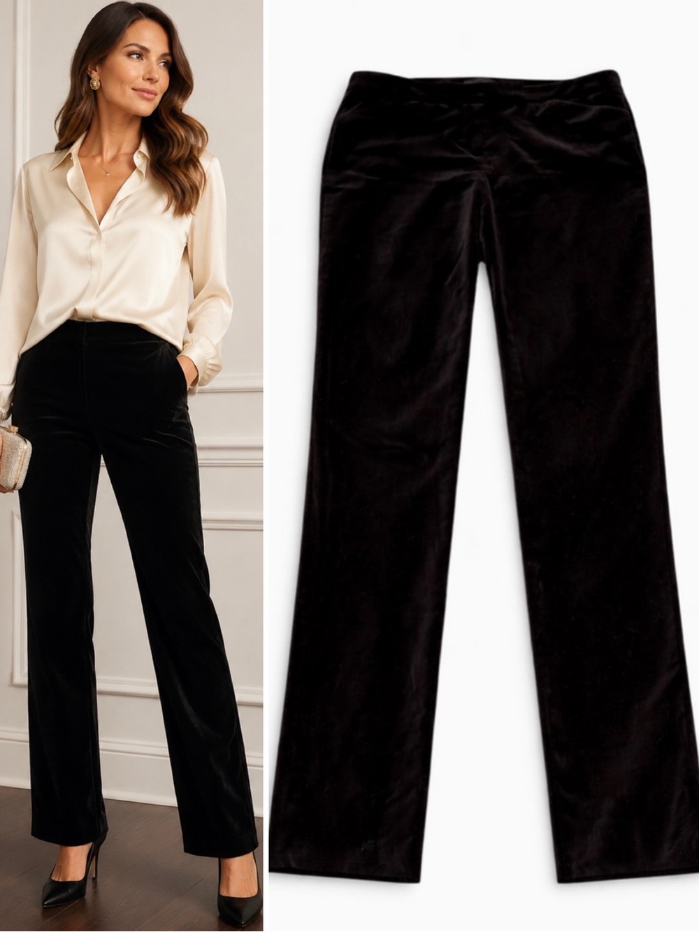 Brooks Brothers 346 Natalie Fit Black Velvet Straight Leg Luxe Pants Sz 8💛